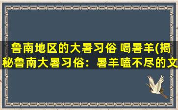 鲁南地区的大暑习俗 喝暑羊(揭秘鲁南大暑习俗：暑羊嗑不尽的文化与美食之旅)